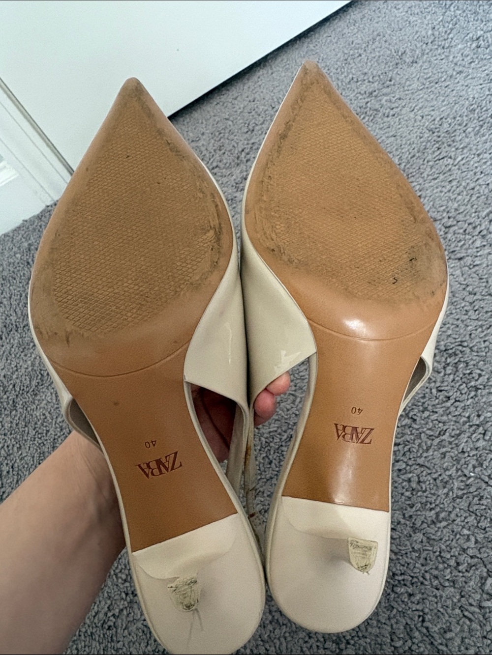 ZARA Women Preppy Corp Core White Leather Slingback Kitten Heels  SZ 40 - Picture 5 of 8